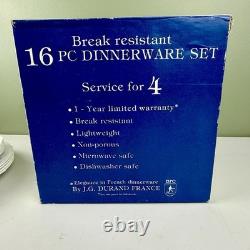 Arcopal Durand France Veronica 16-Piece Dinnerware Set Blue Floral Scalloped NEW