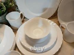 Arcopal France TRIANON WHITE dinnerware set Swirled Scalloped cup plate bowl 25p
