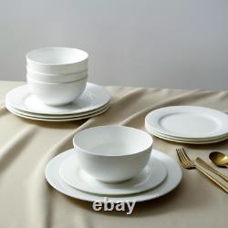 Aria Bone China 12-Piece Dinnerware Set, White