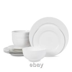 Aria Bone China 12-Piece Dinnerware Set, White