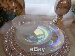 Artistic Accents Pearl White Opal Iridescent Glass 12 Pc Dinnerware Plates Bowls
