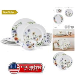 Audrina Water Color Flowers Bone China Lightweight Chip Resistant 12 Piece Di