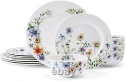 Audrina Water Color Flowers Bone China Lightweight Chip Resistant 12 Piece Di