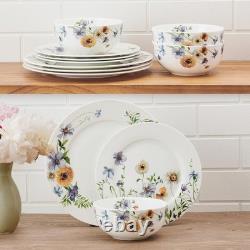 Audrina Water Color Flowers Bone China Lightweight Chip Resistant 12 Piece Di