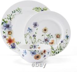 Audrina Water Color Flowers Bone China Lightweight Chip Resistant 12 Piece Di
