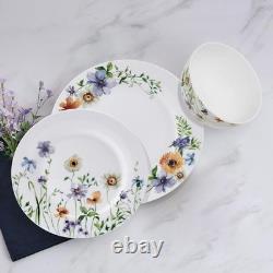 Audrina Water Color Flowers Bone China Lightweight Chip Resistant 12 Piece Di