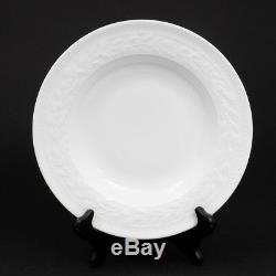 BERNARDAUD'Louvre Blanc' White Fine Porcelain Set of 6 Rim Soup/Dessert Plates