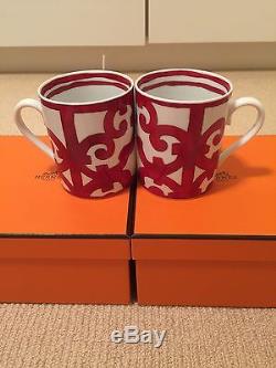BNIB Authentic Hermes Balcon du Guadalquivir Red Set Of 2 Cups Mugs