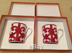 BNIB Authentic Hermes Balcon du Guadalquivir Red Set Of 2 Cups Mugs