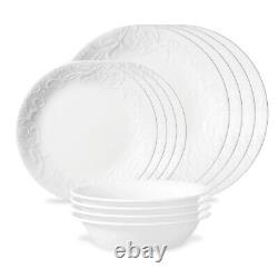 BRAND NEW SET Corelle White BELLA FAENZA EMBOSSED 36 Piece Dinnerware Set