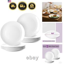 BTaT- White Dinner Plates, 10.5 inch, Set of 12, Restaurant Dishes, White Por