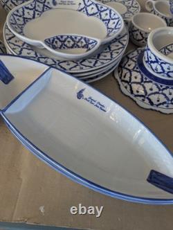 Beautiful Porcelain Blue And White Dinner Set 29 Pieces From Thailand Sushi Boat