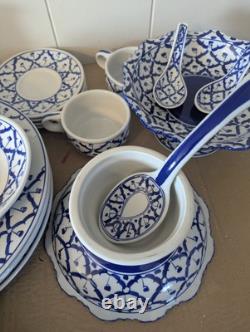 Beautiful Porcelain Blue And White Dinner Set 29 Pieces From Thailand Sushi Boat