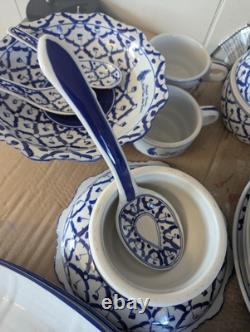 Beautiful Porcelain Blue And White Dinner Set 29 Pieces From Thailand Sushi Boat