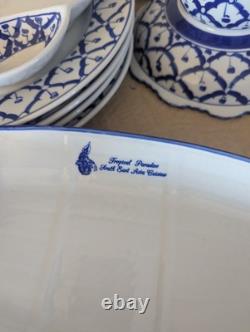 Beautiful Porcelain Blue And White Dinner Set 29 Pieces From Thailand Sushi Boat
