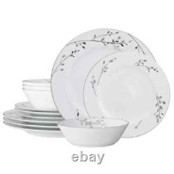Birchwood White Porcelain 12-Piece Dinnerware Set, (Service For 4)