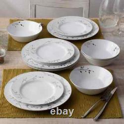 Birchwood White Porcelain 12-Piece Dinnerware Set, (Service For 4)