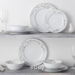 Birchwood White Porcelain 12-Piece Dinnerware Set, (Service For 4)