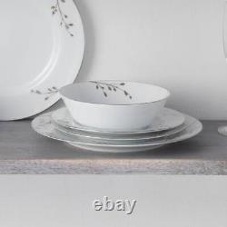 Birchwood White Porcelain 12-Piece Dinnerware Set, (Service For 4)