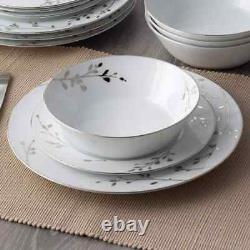 Birchwood White Porcelain 12-Piece Dinnerware Set, (Service For 4)