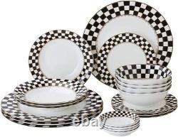 Black & White Checks Pattern 20-pc Bone China Dinnerware Set Service/4 FREE SHIP