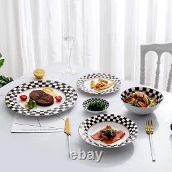 Black & White Checks Pattern 20-pc Bone China Dinnerware Set Service/4 FREE SHIP