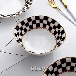 Black & White Checks Pattern 20-pc Bone China Dinnerware Set Service/4 FREE SHIP