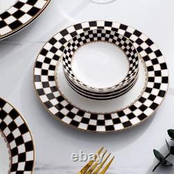 Black & White Checks Pattern 20-pc Bone China Dinnerware Set Service/4 FREE SHIP