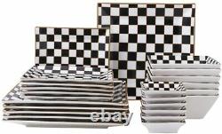 Black & White Checks Pattern 24-piece Square Dinnerware Set Service for 6 NEW