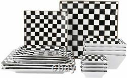 Black & White Checks Pattern 24-piece Square Dinnerware Set Service for 6 NEW