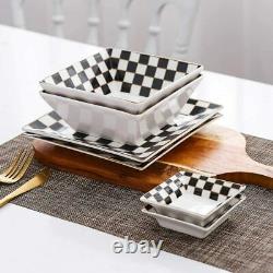 Black & White Checks Pattern 24-piece Square Dinnerware Set Service for 6 NEW