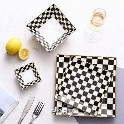 Black & White Checks Pattern 24-piece Square Dinnerware Set Service for 6 NEW