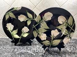 Black and White Ceramic Dinner Plates with Roses/B. Ware Malibu Set of 2 MINT