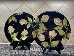 Black and White Ceramic Dinner Plates with Roses/B. Ware Malibu Set of 2 MINT