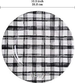 Black and White Plaid Ceramic 12 Pcs Dinnerware Set, Service for 4, Inclusive of