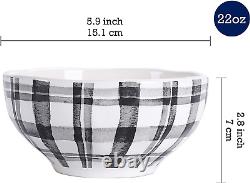 Black and White Plaid Ceramic 12 Pcs Dinnerware Set, Service for 4, Inclusive of