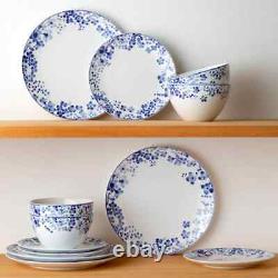 Bloomington Road White/Blue Porcelain 12-Piece Dinnerware Set (Service for 4)