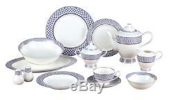 Blue And White 57-PCs Dinnerware Set for 8 person Luxury Bone China Porcelain