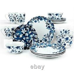 Blue And White Dinnerware Set For 4 Plates Dishes Bowls Mugs Vintage Stoneware
