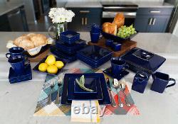 Blue Dinnerware Set Dinner Dining Banquet Square Dished Plates 45 Pc Service 6