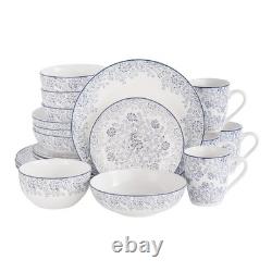 Blue Floral Bone China Dinnerware Set, White, Service for 4, 20 Piece