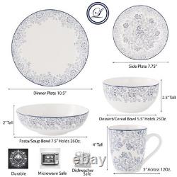 Blue Floral Bone China Dinnerware Set, White, Service for 4, 20 Piece
