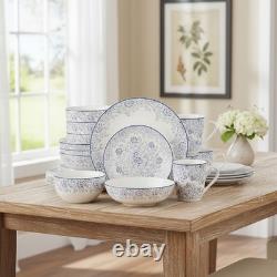 Blue Floral Bone China Dinnerware Set, White, Service for 4, 20 Piece