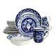 Blue Garden 16 Piece Hand-painted Dinnerware Set