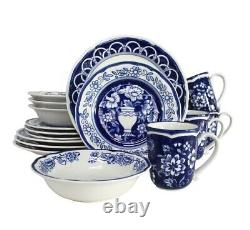 Blue Garden 16 Piece Hand-painted Dinnerware Set