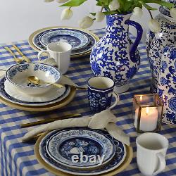 Blue Garden 16 Piece Oven Safe Hand Painted Stoneware Dinnerware Set Service for