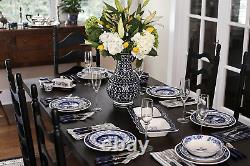 Blue Garden 16 Piece Oven Safe Hand Painted Stoneware Dinnerware Set Service for