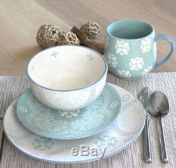 Blue & White Stoneware Dinnerware Set Plates Bowls Mugs Service for 8 32 Pieces