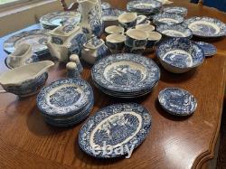 Blue and White Scenic Floral Ceramic Dinner Set Plates Bowls Cups Serving Pieces