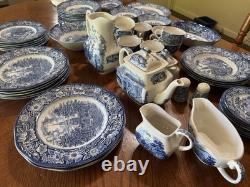 Blue and White Scenic Floral Ceramic Dinner Set Plates Bowls Cups Serving Pieces